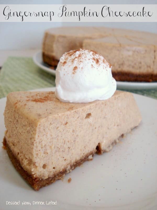 Gingersnap Pumpkin Cheesecake from DessertNowDinnerLater.com