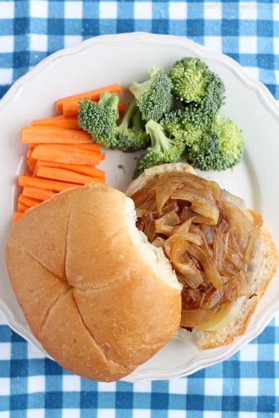 Swiss and Onion Turkey Burgers Dessert Now, Dinner Later!