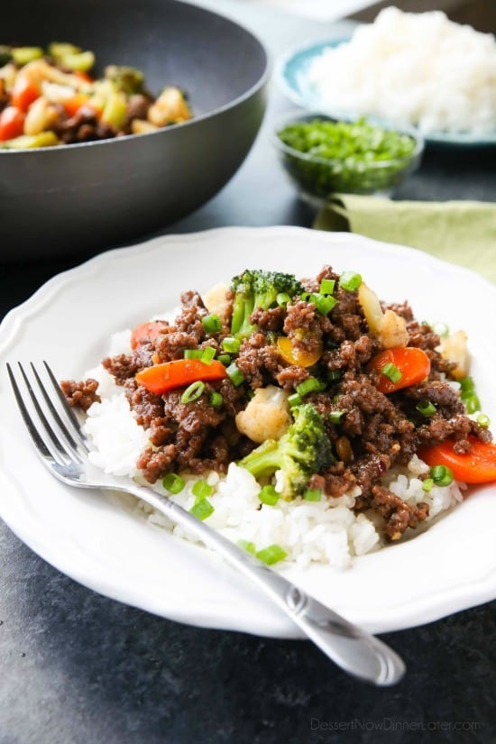 This cheap and easy Korean Beef recipe is made with ground beef instead of flank steak. It's simmered in a simple, yet flavorful sauce with added vegetables for a well-rounded meal. Serve with rice, and you've got a delicious dinner ready in 20 minutes or less!