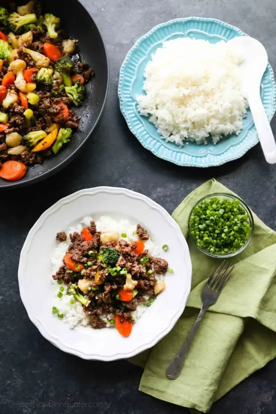 This cheap and easy Korean Beef recipe is made with ground beef instead of flank steak. It's simmered in a simple, yet flavorful sauce with added vegetables for a well-rounded meal. Serve with rice, and you've got a delicious dinner ready in 20 minutes or less!