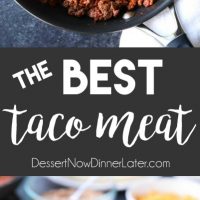 The BEST taco meat ever! It's saucy and full of flavor made with an easy homemade taco seasoning. A recipe the whole family will enjoy for Taco Tuesdays!