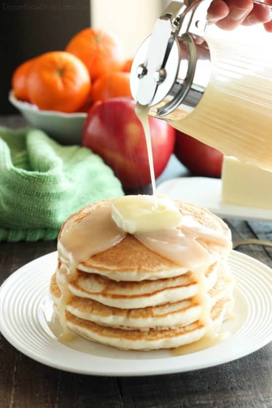 Forget maple syrup! Blonde Butter Syrup is the BEST homemade syrup you will ever try! It's creamy, rich, buttery, and with only 3 ingredients, you can whip it up in no time! Perfect for lazy weekends and Christmas breakfast too! 