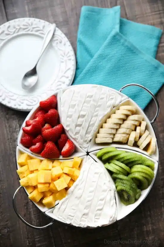 Coconut Cream Fruit Dip - This super easy 3-ingredient fruit dip is creamy and delicious paired with any fruit! A must for summer parties and potlucks, baby and bridal showers, or anytime!