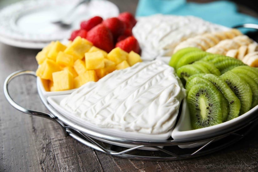 Coconut Cream Fruit Dip - This super easy 3-ingredient fruit dip is creamy and delicious paired with any fruit! A must for summer parties and potlucks, baby and bridal showers, or anytime!