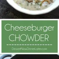 This creamy cheeseburger soup is full of hearty chunks of vegetables and beef with a slight kick of pepper jack cheese. Super comforting for the cold weather months!