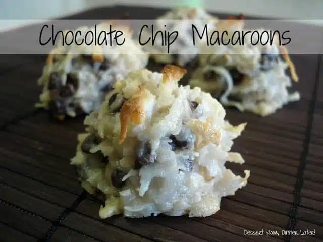 Close up of coconut macaroons with mini chocolate chips.