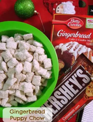 Gingerbread Puppy Chow is the perfect holiday snack with only 5 ingredients!