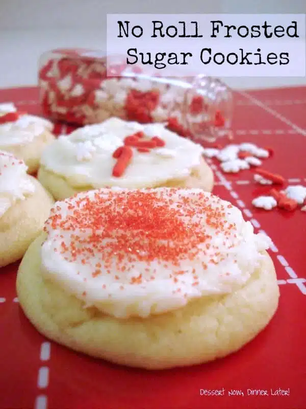 No Roll Frosted Sugar Cookies are so soft, chewy, and easy to make! No rolling and cutting required!