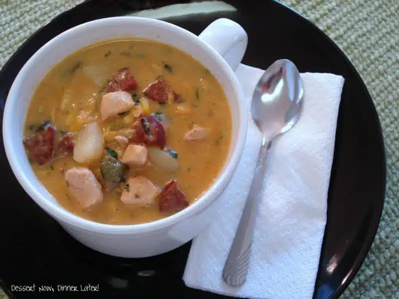 Roasted Poblano & Corn Chowder with Chicken & Chorizo