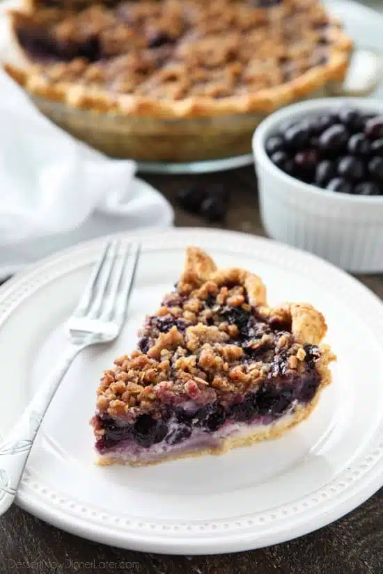 Layers of fruit and cheesecake make this Blueberry Cream Pie a special treat. The streusel topping adds an extra layer of flavor and texture that will have you savoring every bite.