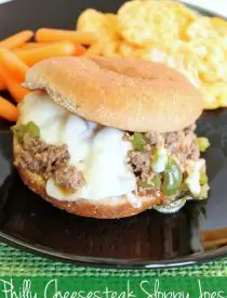 These Philly Cheesesteak Sloppy Joes have your favorite philly ingredients of peppers, onions, and melty cheese wrapped up in a beefy sloppy joe sandwich!