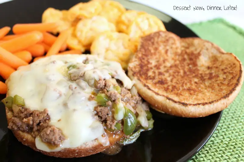These Philly Cheesesteak Sloppy Joes have your favorite philly ingredients of peppers, onions, and melty cheese wrapped up in a beefy sloppy joe sandwich!