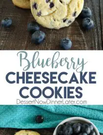 Blueberry Cheesecake Cookies are made with a muffin mix for a fruity, soft, and chewy cookie studded with creamy white chocolate chips. A quick and easy dessert!