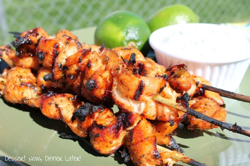 Chipotle Chicken Skewers with Creamy Cilantro Lime Dip