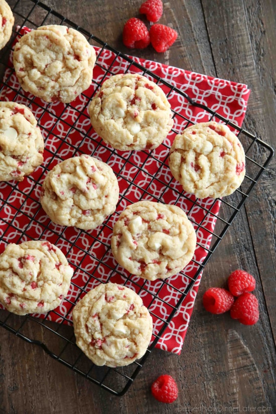 Raspberry Cheesecake Cookies are soft, chewy, and fruity! The best part is that they are made with a muffin mix which makes it a super easy dessert!