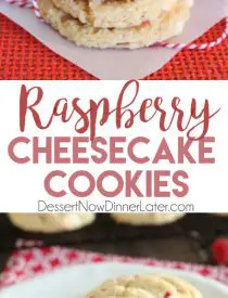 Raspberry Cheesecake Cookies are soft, chewy, and fruity! The best part is that they are made with a muffin mix which makes it a super easy dessert!