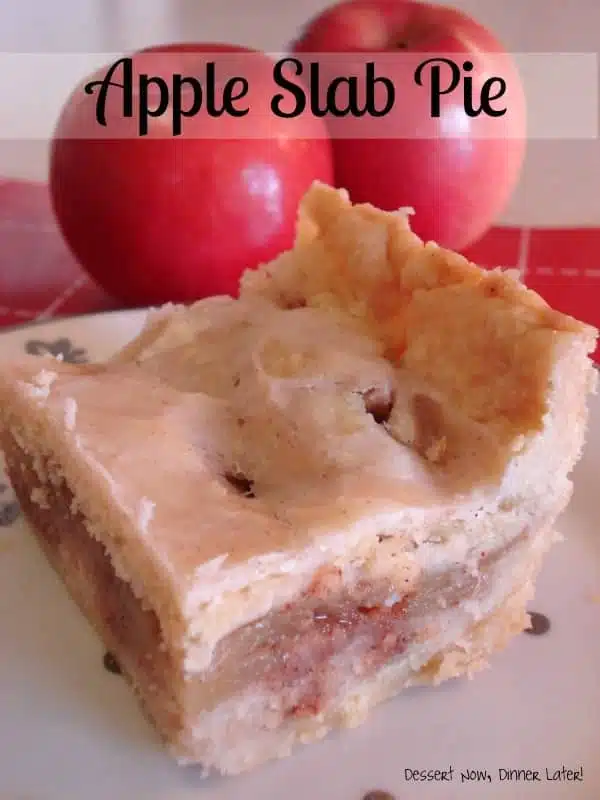 Square piece of apple slab pie on a plate.