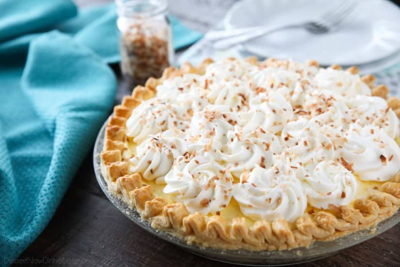 This Easy Coconut Cream Pie is light, delicious, and simple using instant coconut pudding, whipped cream, and toasted coconut.