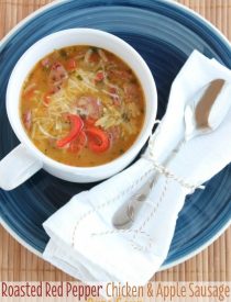 Roasted Red Pepper Chicken & Apple Sausage Orzo Soup