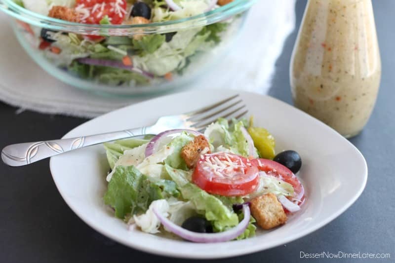 This Copycat Olive Garden Salad Dressing is as close as it gets to the real deal, without the high fructose corn syrup! 