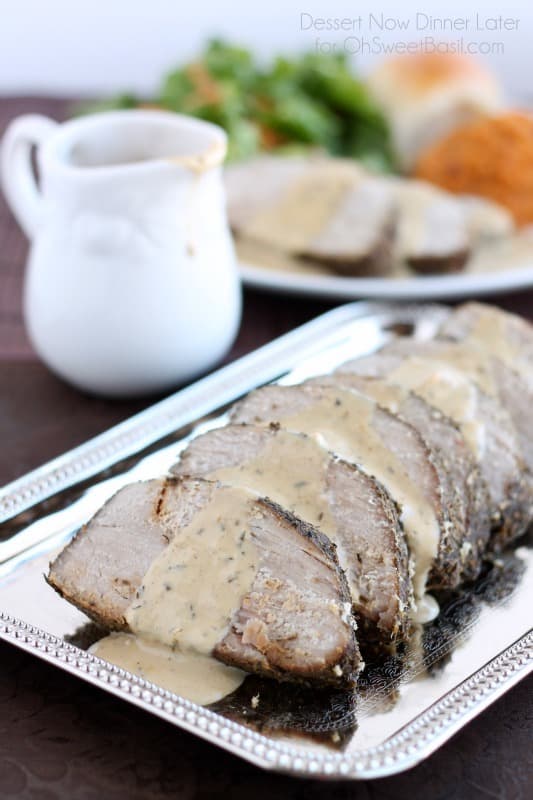 Savory Pork Roast with Pan Gravy with Sweet Potato & Apple Mash