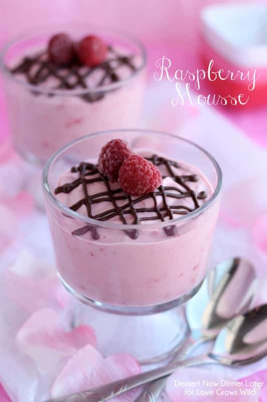 Raspberry Mousse with a decadent chocolate drizzle is the perfect way to end any meal. Try this light and luscious dessert for Valentine's Day or date night!