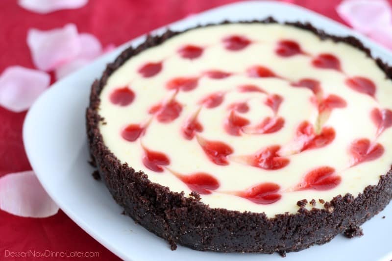Valentines cheesecake with hearts.