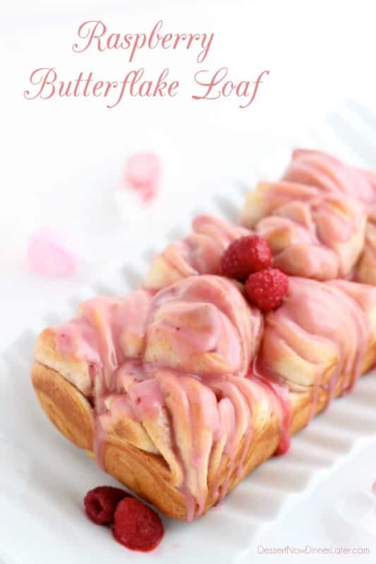Raspberry Butterflake Loaf with raspberry icing.