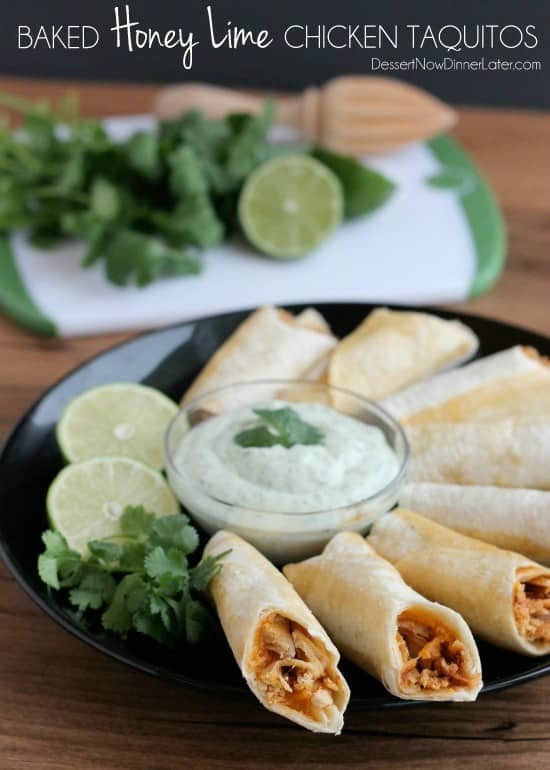 Baked Honey Lime Chicken Taquitos