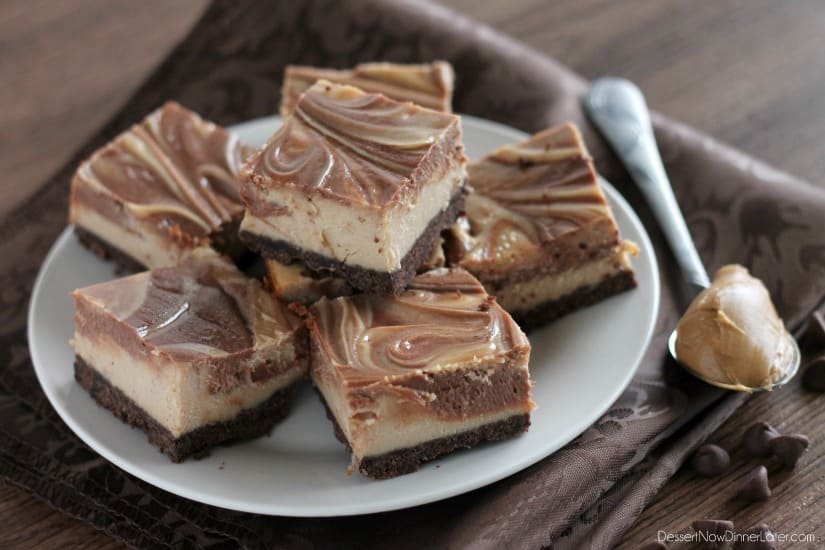 Peanut Butter Chocolate Swirl Cheesecake Bars