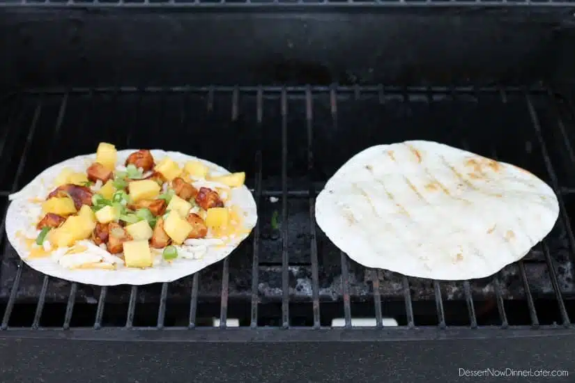 Grilled BBQ Chicken and Pineapple Quesadillas