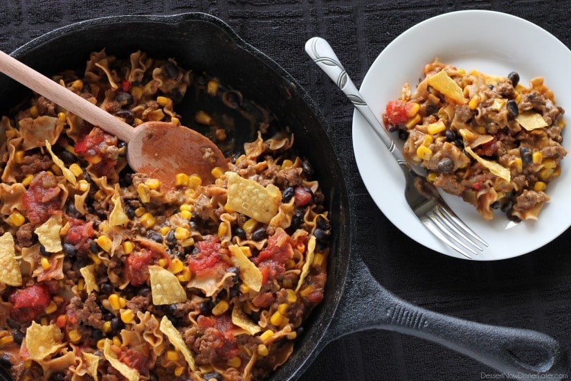 Nacho Supreme Skillet Pasta Dessert Now, Dinner Later!