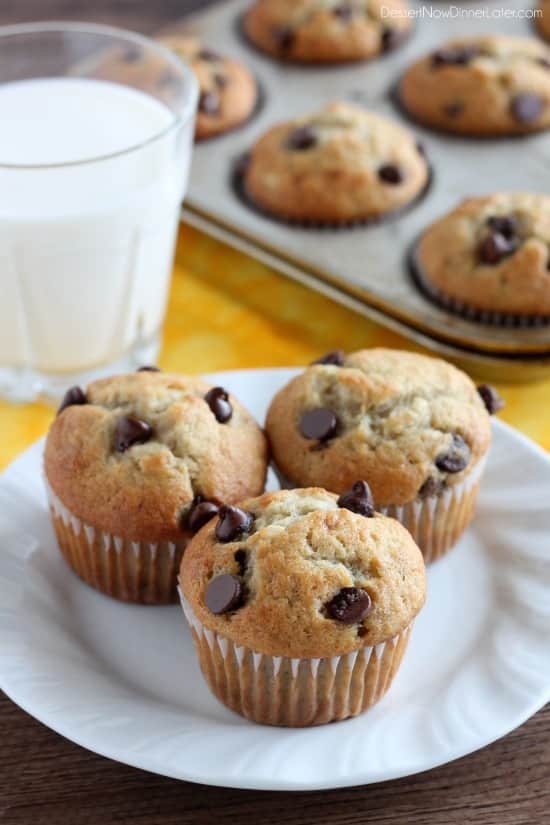 Banana Chocolate Chip Muffins from DessertNowDinnerLater.com