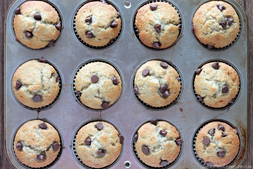 Banana Chocolate Chip Muffins from DessertNowDinnerLater.com