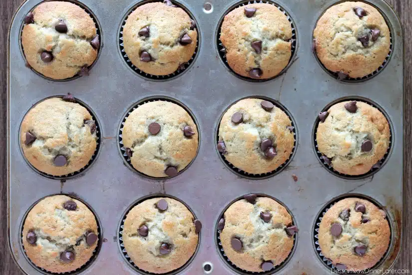 Banana Chocolate Chip Muffins from DessertNowDinnerLater.com