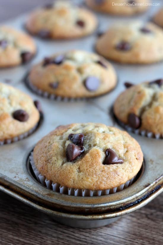 Banana Chocolate Chip Muffins from DessertNowDinnerLater.com