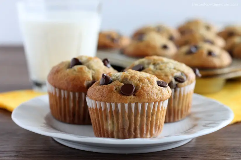 Banana Chocolate Chip Muffins from DessertNowDinnerLater.com