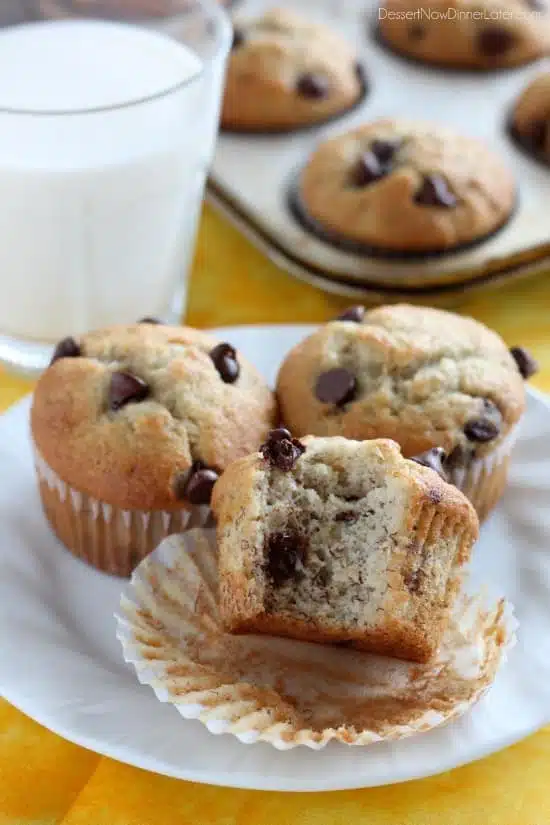 Banana Chocolate Chip Muffins from DessertNowDinnerLater.com