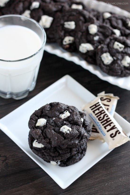 Dark Chocolate Cookies & Cream Cookies from DessertNowDinnerLater.com