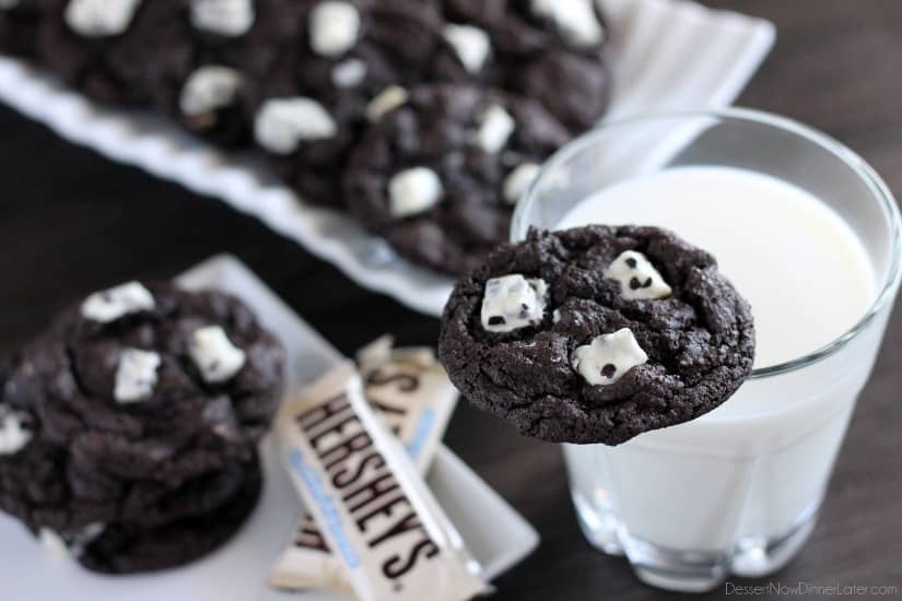 Dark Chocolate Cookies & Cream Cookies from DessertNowDinnerLater.com