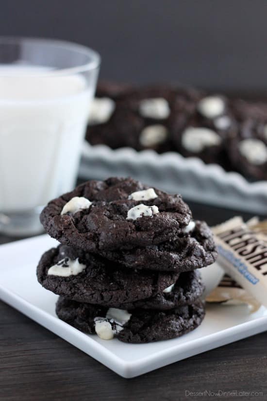 Dark Chocolate Cookies & Cream Cookies from DessertNowDinnerLater.com