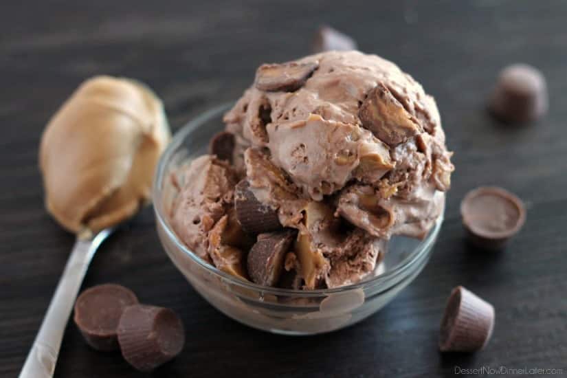  NO CHURN Chocolate Peanut Butter Cup Ice Cream from DessertNowDinnerLater.com