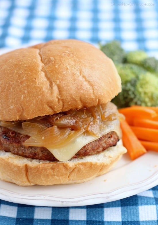 Swiss and Onion Turkey Burgers