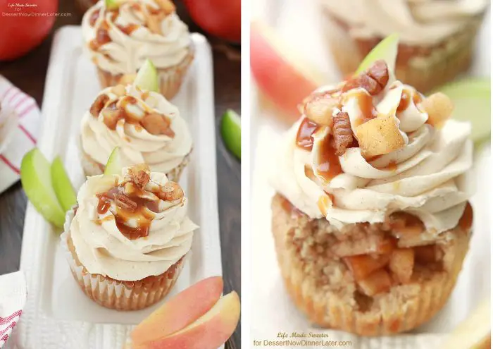 Apple Pie Cupcakes with Salted Caramel Frosting Collage 3