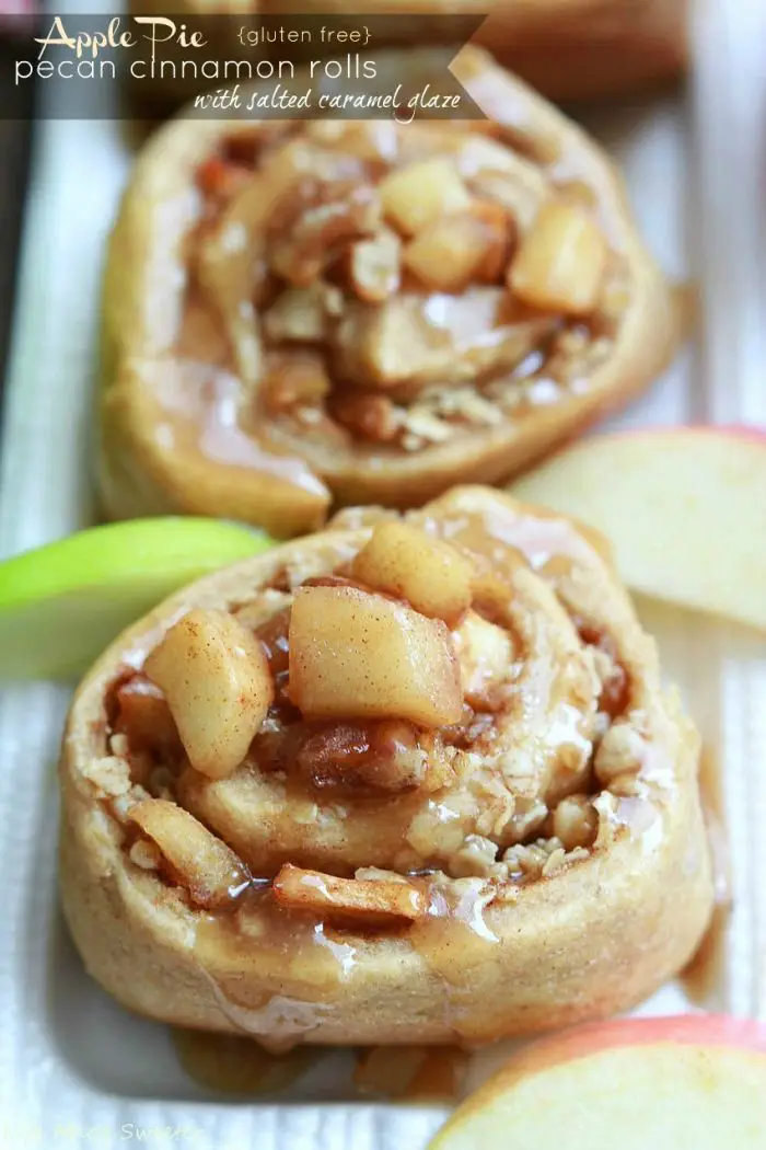 Apple Pie Pecan Cinnamon Rolls with Salted Caramel Glaze {gf}