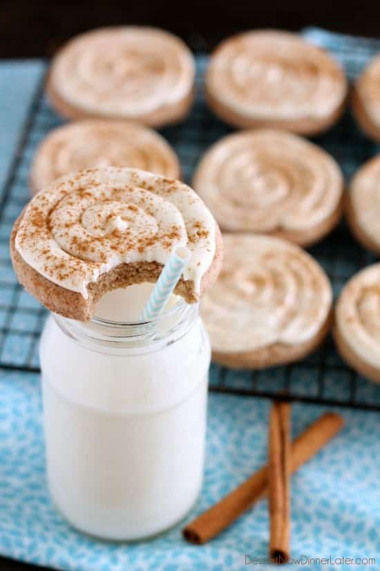 Cinnamon Roll Sugar Cookies from DessertNowDinnerLater.com