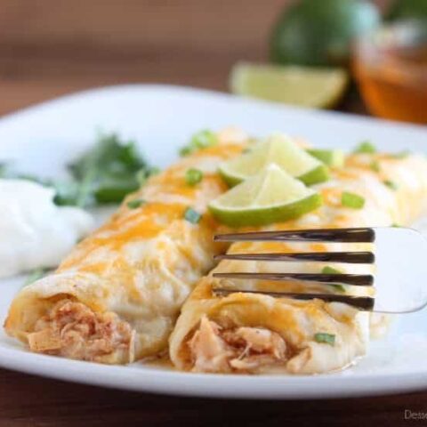 Honey Lime Chicken Enchiladas from DessertNowDinnerLater.com