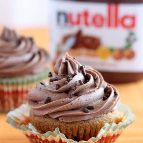 Pumpkin Cupcakes with Nutella Frosting from DessertNowDinnerLater.com