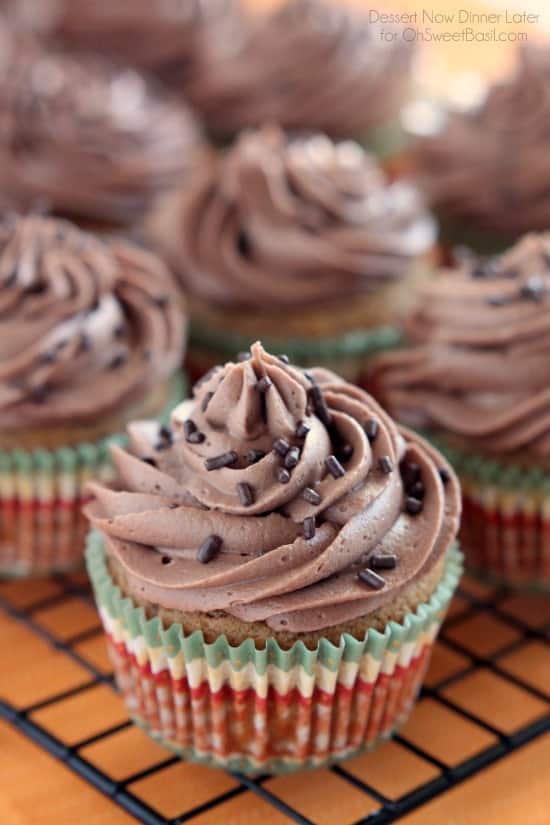  Pumpkin Cupcakes with Nutella Frosting from DessertNowDinnerLater.com