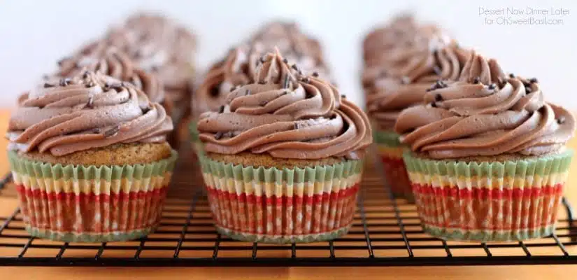  Pumpkin Cupcakes with Nutella Frosting from DessertNowDinnerLater.com